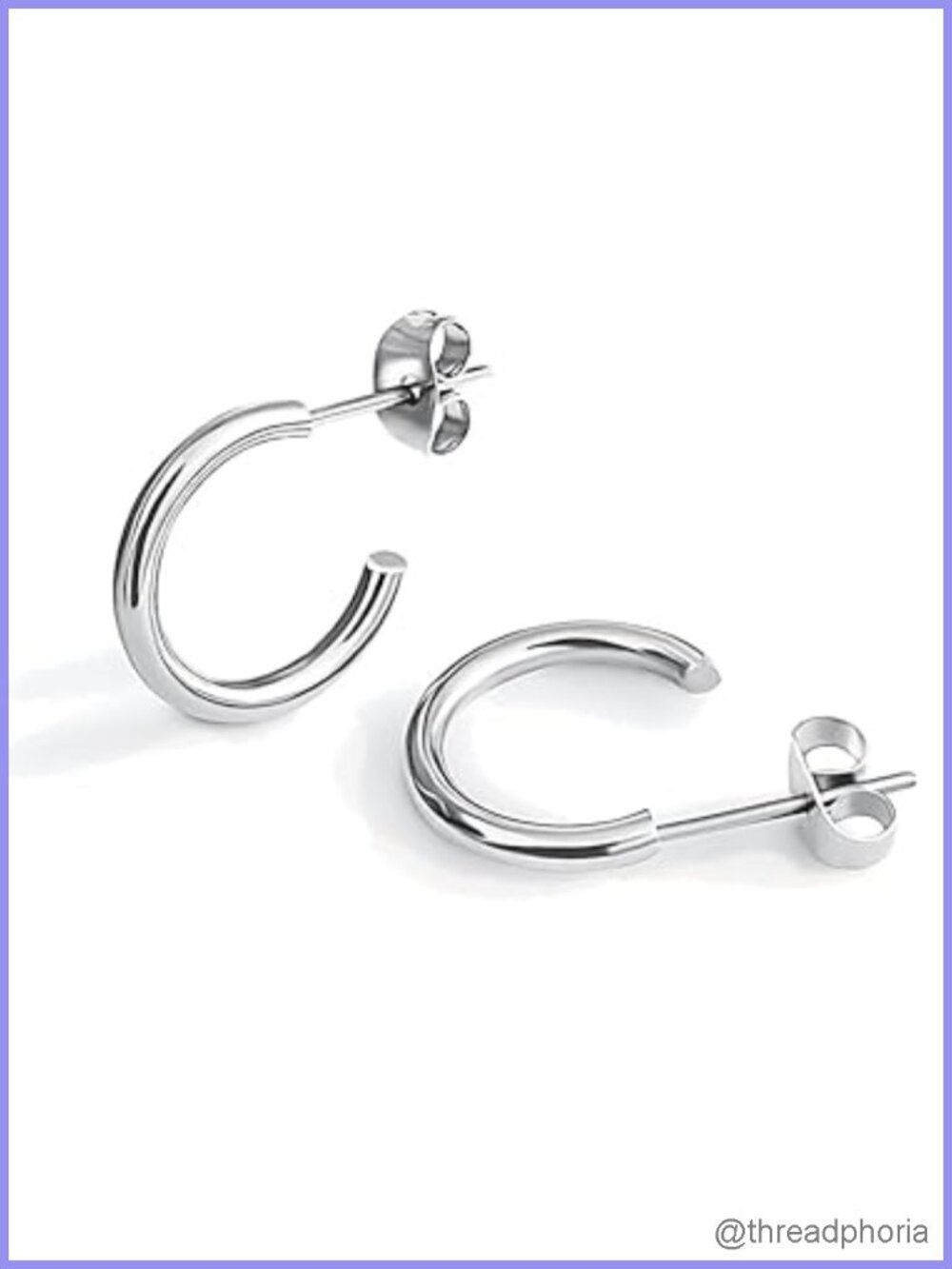Small Thin Waterproof Silver Plated Stainless Steel Hoop Earrings for Women 15mm